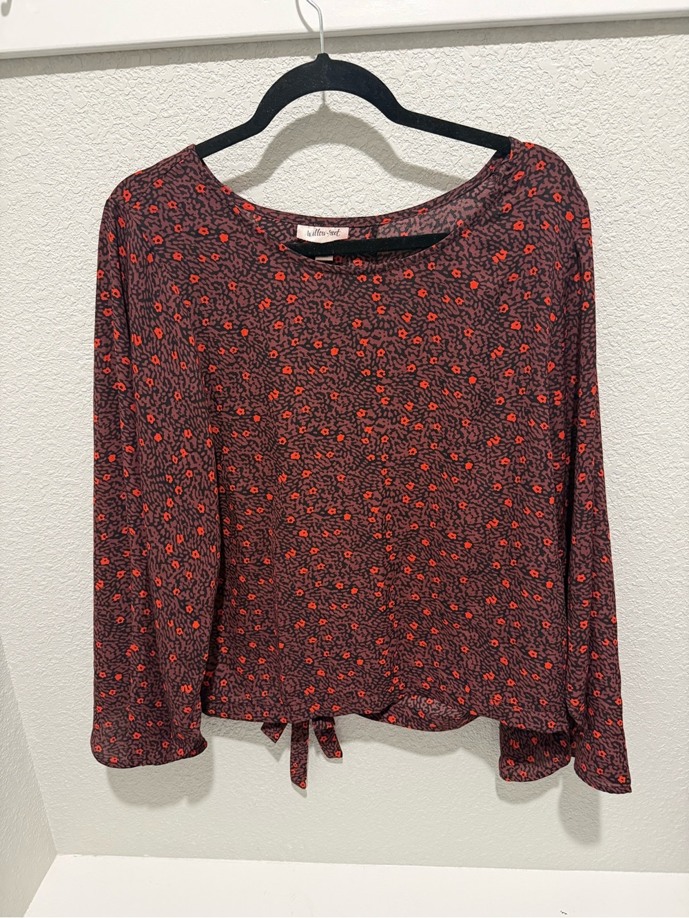 Willow Burgundy Floral Long-Sleeve Tie-Front Top